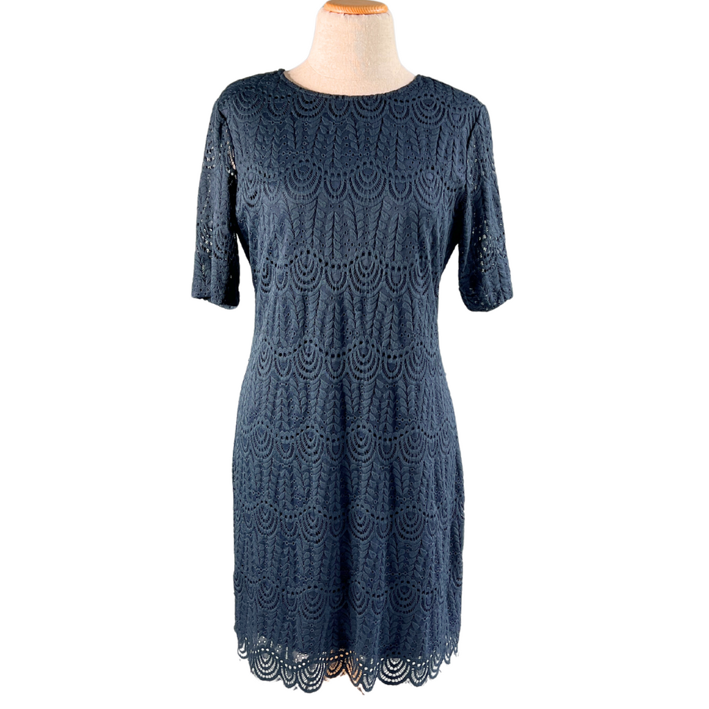 Size 10P | Sharagano Navy Stretch Lace Dress
