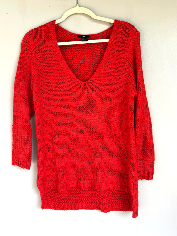 Size Medium | HM Cherry Red Open Weave Sweater