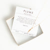 Plume gold feather necklace and verse card