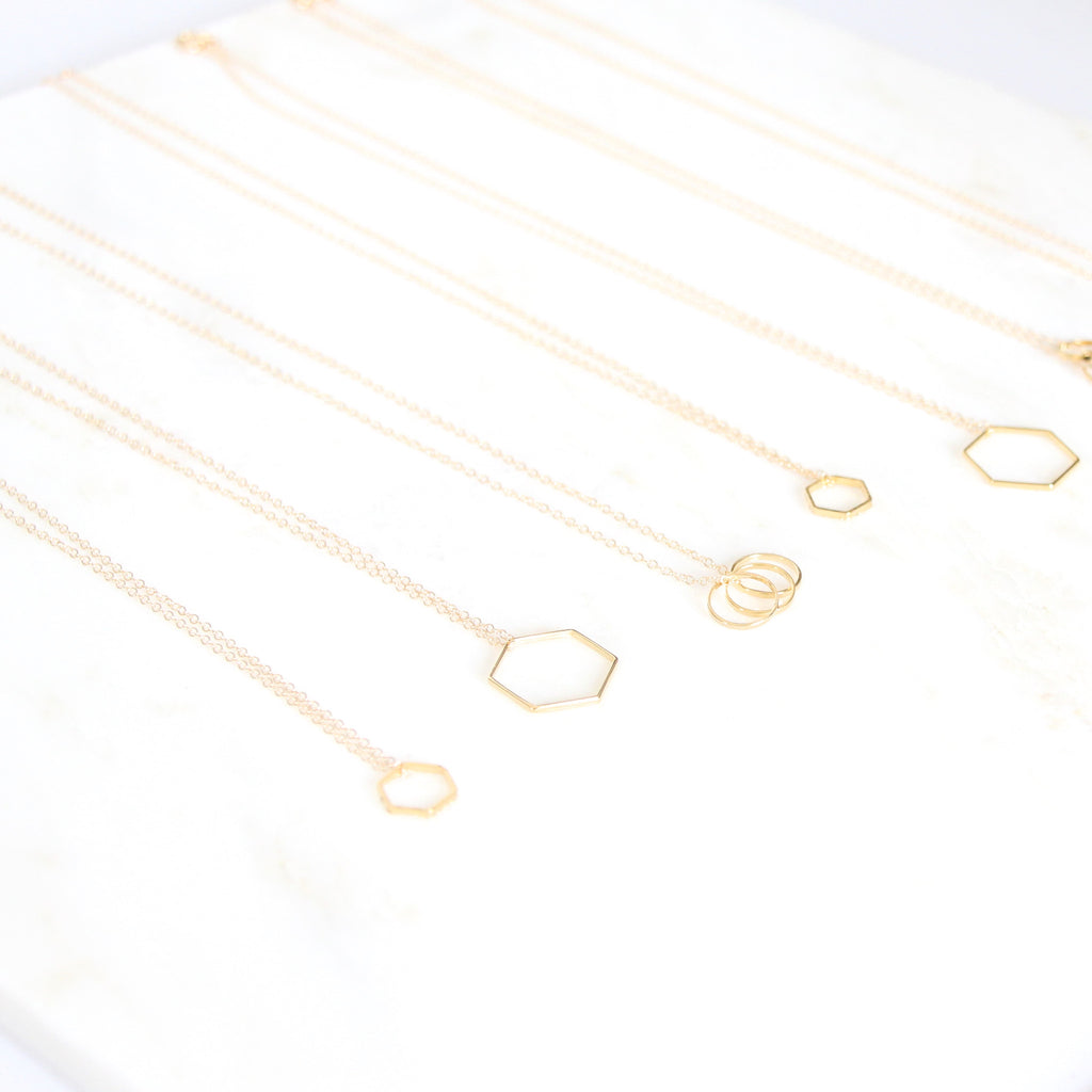 Gold hexagon necklaces